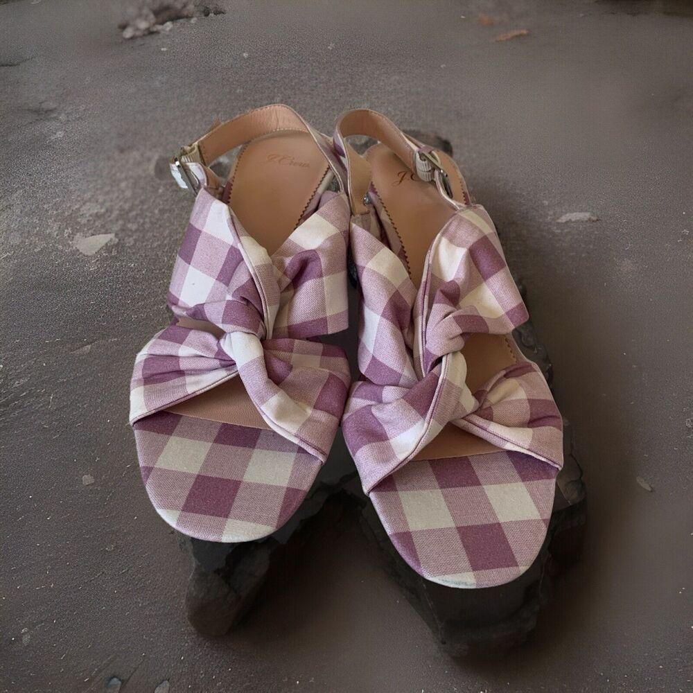J. Crew Purple and White Checkered Gingham Sandals